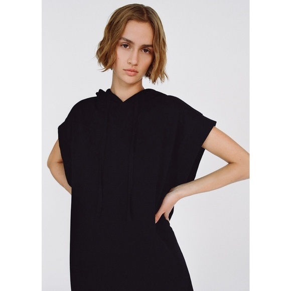 Zara Hooded Plush Dress in Black - Picture 4 of 8